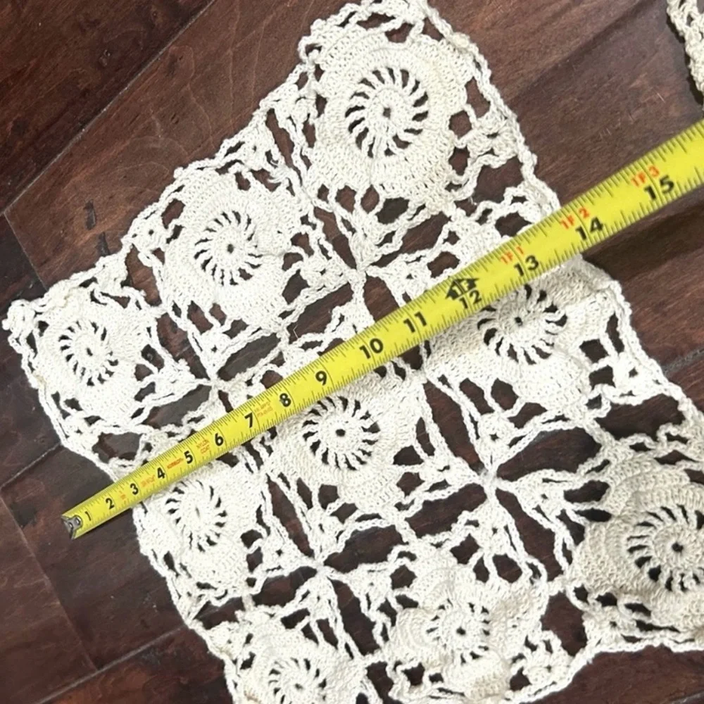 Vintage Crochet Lace Table Linens and Wrist Handbag  Make Up Bag